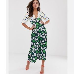 ASOS Deep Plunge Mix Print Maxi Dress